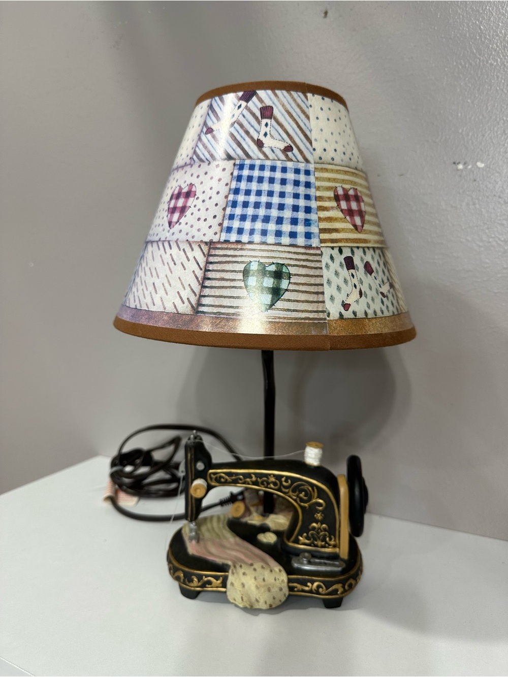 Sewing Machine Table Lamp with Patchwork Shade - Multicolor